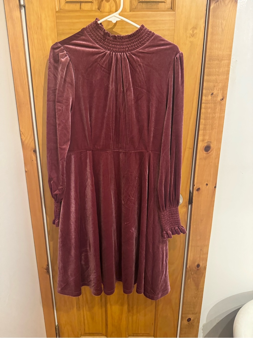 PINK Victoria's Secret Burgundy Velvet Long Sleeve Smock Neck Dress